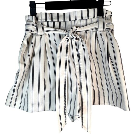 2/$30 Zara Small Striped High-Waisted Shorts Tie Belt Cotton Blend - Picture 1 of 12
